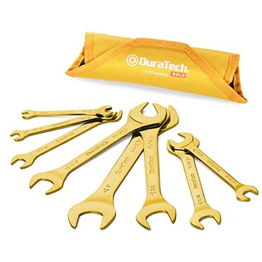 DURATECH SuperThin Open End Wrench Set SAE 8Piece 14 to 1116 Titanium Plating with Rolling Pouch