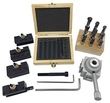 Almhs Mini Quick change tool post holder set 9pcs 38 boring bar38 5Pcs Indexable Carbide Inserts Turning Tool Bit Set