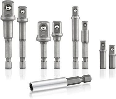 NEIKO 00257 Socket Adapter Extension DrillBit Set Includes 14 38 and 12Inch Drives Made with CrV Steel 9Piece Extension Set Includes a Magnetic Bit Holder