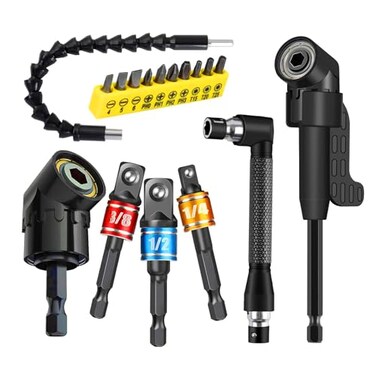 CIGOTU 17pcs Flexible Drill Bit Extension Include 3pcs Impact Socket Adapter 2pcs Hex Shank 105 Right Angle Drill Attachment 10 Short Screwdriver Bits Bendable Drill Bit Extension and 90 Angled Bits