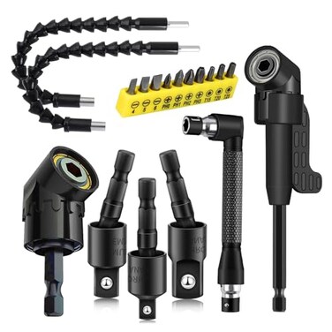CIGOTU 18Pcs Flexible Drill Bit Extension Include 3Pcs Rotatable Socket Adapter 2Pcs 105 Right Angle Drill Attachment 10 Short Screwdriver Bits 90 Angled Bits and 2 Bendable Extension Tool