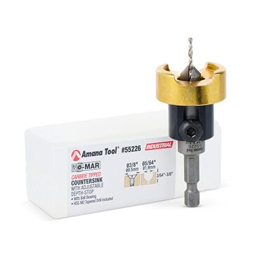 Amana Tool 82 Degree Countersink with Drill Bit Depth Stop and NoThrust Ball Bearing 55226 38 D x 332 Drill D x 14 Inch Quick Release Hex Shank
