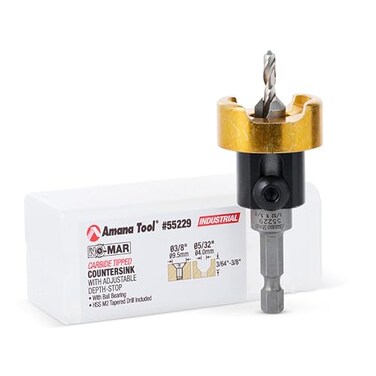 Amana Tool 82 Degree Countersink with Drill Bit Depth Stop and NoThrust Ball Bearing 55229 38 D x 532 Drill D x 14 Inch Quick Release Hex Shank