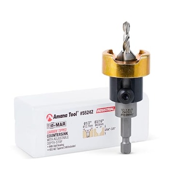 Amana Tool 82 Degree Countersink with Drill Bit Depth Stop and NoThrust Ball Bearing 55242 12 D x 316 Drill D x 14 Inch Quick Release Hex Shank