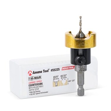 Amana Tool 82 Degree Countersink with Drill Bit Depth Stop and NoThrust Ball Bearing 55225 38 D x 332 Drill D x 14 Inch Quick Release Hex Shank