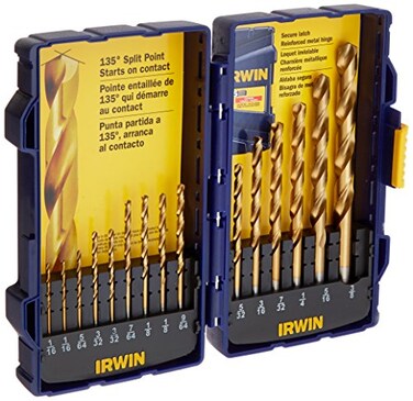 Irwin Tools 4935607 Titanium Nitride Coated HighSpeed Steel Drill Bit Set Pro Case 15Piece