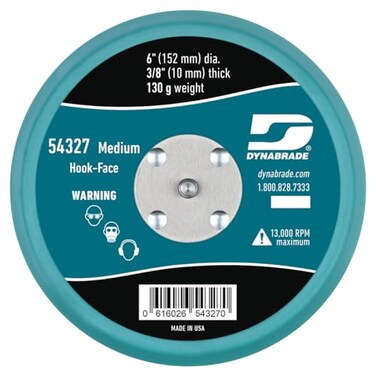 Dynabrade 54327 6 152 mm Diameter HookFace NonVacuum Sanding Disc Pad Short Nap Teal 38 10 mm Thick Urethane Medium Density SwirlFree Finish 51624 Male Thread