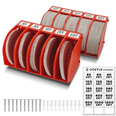 gostle 5 Inch Professional Sanding Discs Storage Bins 10 Bins Set for Efficient Organization Offset SnapOn Connection Grit Classification SpaceSaving Design and Versatile Application Red