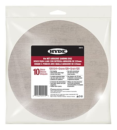 Hyde 09919 9 Disk Abrasive Sanding Net 120 Grit 10 Count Large area Sanding Fast Change abrasive sheets for a Scratch Free Smooth NoSanding pattern