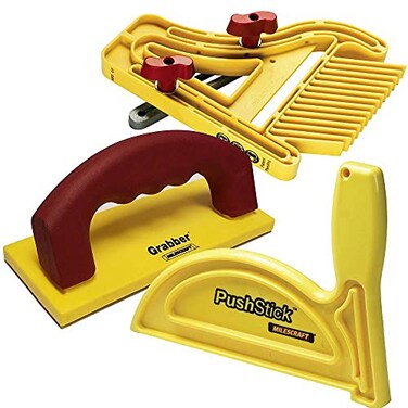 Milescraft 7334 Safety Bundle Includes Feather Board Push Stick and FREE Grabber push block Ideal for use on router tables table saw jointers and even band saws Yellow