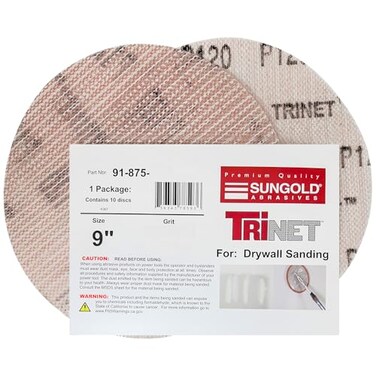 Sungold Abrasives 91875240 Trinet Mesh 240 Grit Hook Loop Stearated Aluminum Oxide Sanding Discs for Drywall Sanders 10 Pack 9