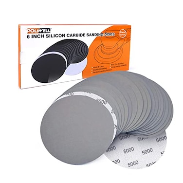 POLIWELL 6 Inch 150mm 5000 Grit High Performance Waterproof Hook Loop Sanding Discs Heavy Duty Silicon Carbide Round Flocking Sandpaper for WetDry Sanding Grinder Polishing Accessories 20Pack