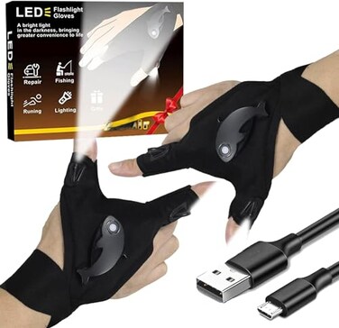 HikooLSS Waterproof Rechargeable LED Flashlight Gloves Adjustable Strap One Size Fit All Black