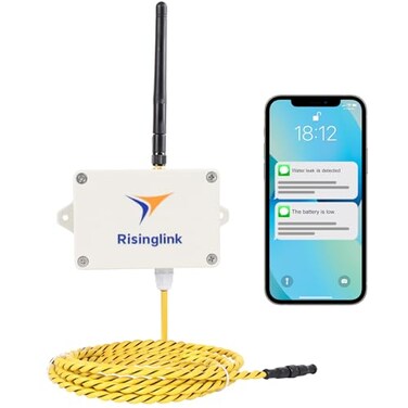 Risinglink WiFi Water Leak Detector with 65 ft Sensing Cable WholeArea Leak Detection Text Message Email Audible Alerts Battery Powered
