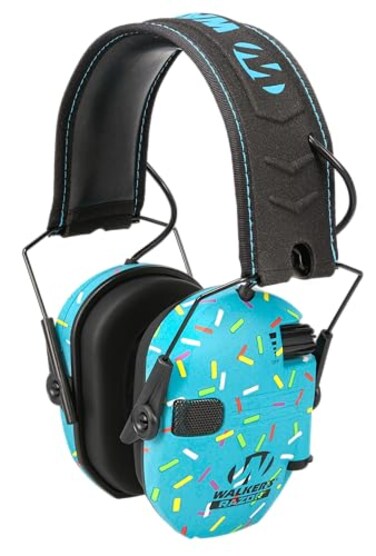 Walker's Walkers Razor Slim Electronic Earmuffs Ultra Low Profile Compact Design Adjustable Range Shooting Hunting Hearing Protection Blue Sprinkles