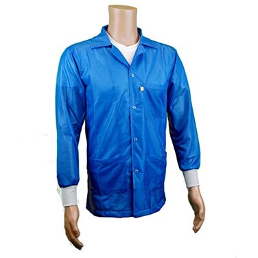 Static Care ESD JacketMedium Weight 90 Polyester 10 Carbon Fabric with Lapel Collar and Knit Cuff Blue Medium