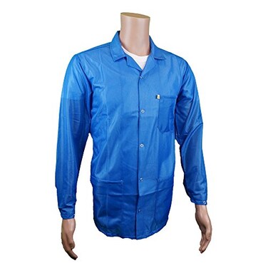 Static Care ESD JacketMedium Weight 90 Polyester 10 Carbon Fabric with Lapel Collar and Snap Cuff Blue Medium