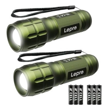 Lighting EVER LED Flashlights High Lumens Small Flashlight Waterproof Adjustable Focus Flash Light for Outdoor Emergency Camping AAA Batteries Included 2 Pack