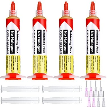 Treela 4 Pack 10ml 8341 No Clean Solder Flux Paste 10cc Solder Flux Syringe for Electronics Soldering Tin Soldering Paste for Electronics Desoldering Repair Circuit Board Electrical Component