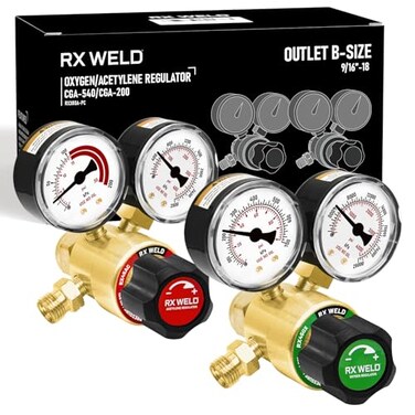 RX WELD Oxygen and Acetylene Regulators CGA540 and CGA200 Compatible with VStyle Welding Gas Torch Cutting PC Handle