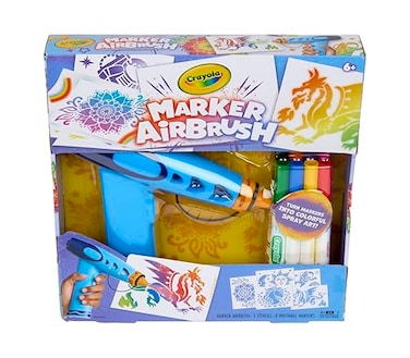 Crayola Marker Airbrush Spray Art Kit BatteryPowered Sprayer with 8 Washable Markers 5 Stencils DIY Craft Set Ages 6