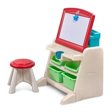 Step2 Flip Doodle Easel Desk With Stool Kids 2 in 1 Activity Table Art Board Made of Durable Plastic For Toddlers 2 Years Old