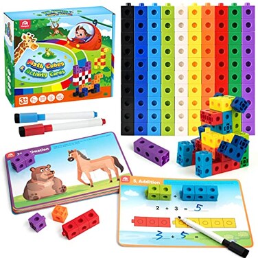 Coogam Math Manipulatives Math Game for Kids 38 with Number Counting Snap Linking Cube 1st Grade Math Flashcards Toy Gift for Preschool Learning