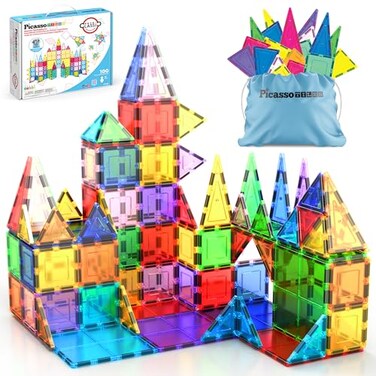 PicassoTiles 100 Piece Set 100pcs Magnet Building Tiles Clear Magnetic 3D Blocks Construction Playboards Creativity Beyond Imagination Inspirational Recreational Educational Conventional