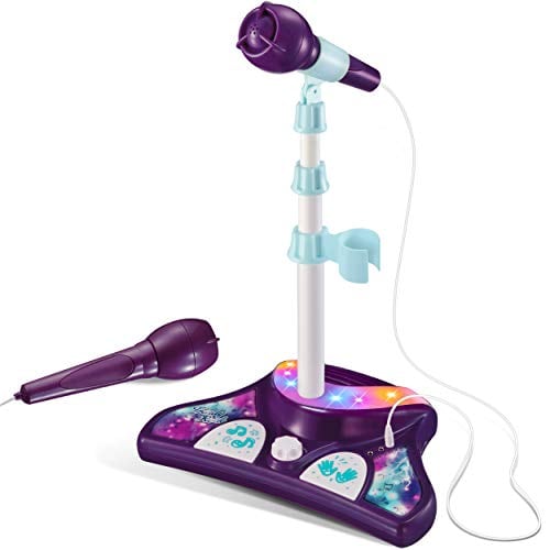 Little Pretender Little Pretender Little Pretender Kids Karaoke Machine With 2 Microphones And Adjustable Standaux Port Music Sing Along With Flashing Stage Lights And Pedals For Fun Musical Effects