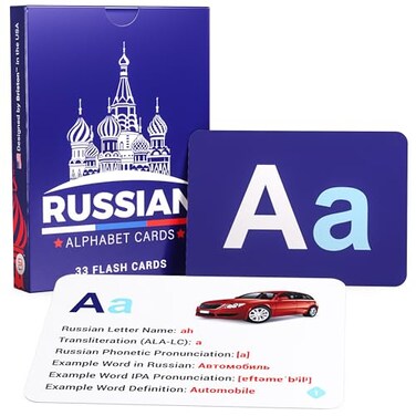 Briston Russian Alphabet Flash Cards Learn Cyrillic Letters with Pronunciation Transliteration Educational Language Learning Flashcards for Kids Adults 33 Cards Alphabet Chart