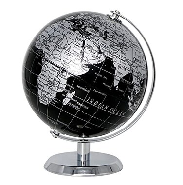 Exerz World Globe Black Dia 55inch Mini Educational Globe of Earth Metal Base Metallic Black