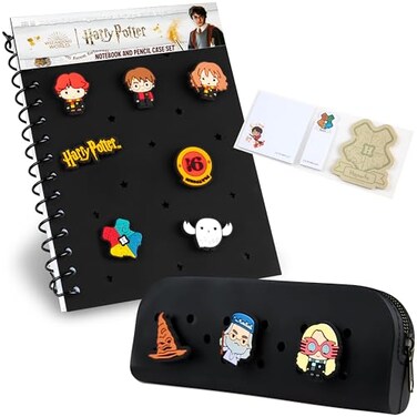 Harry Potter Gifts A5 Customizable Notebook and Zipped Pencil Case Kids Stationery Set with Character Chibi Pins Sticky Notes Hogwarts