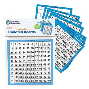 Learning Resources Laminated Hundred Boards 10 Pieces DryErase Counting Aid Teaching Supplies Math Boards for Kids