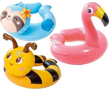 Intex 432342327 3 Pack 59220EP Animal Head Split Ring Pool Floats Bundle Includes Frog Duck Penguin Giraffe Frog Penguin Style May Vary