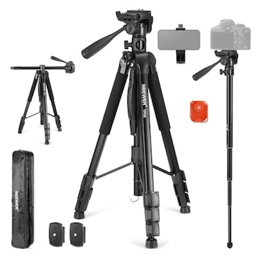 NEEWER Basic 74 Video Tripod Monopod 3 Way Pan Tilt Head Remote Overhead Camera Mount Horizontal Central Axis Phone Holder Compatible with iPhone DSLR Telescope Projector Max Load 176lb TP05