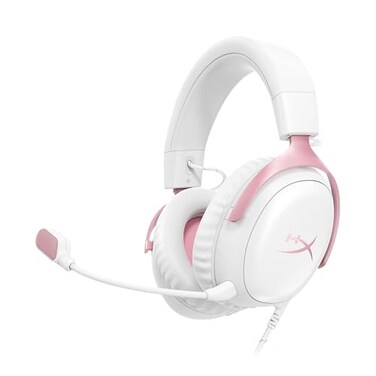 HyperX Cloud III Wired Gaming Headset PC PS5 Xbox Series XS Angled 53mm Drivers DTS Memory Foam Durable Frame UltraClear 10mm Mic USBC USBA 35mm Pink