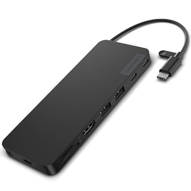 Lenovo USBC Slim Travel Dock 8 Ports Up to 65W PD Pass Through Integrated USBC Cable 4K Display Support Black