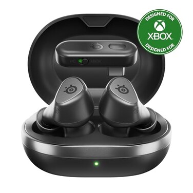 SteelSeries Arctis GameBuds for XboxPCPS5SwitchMobile QuickSwitch 24GHzBluetooth 53 Active Noise Cancelling Mobile App Water Resistant IP55 40H Battery with Qi Charging Case Black