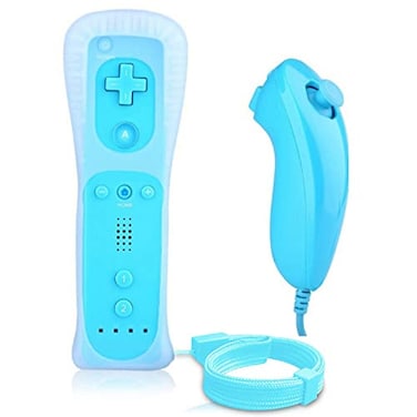 Lyyes Wii Remote Controller with Nunchuck Silicon Case and Strap for Wii U Blue