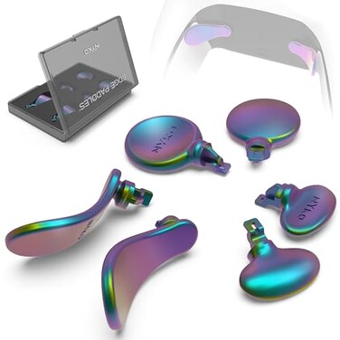 Nyko Edge Paddle Rainbow Metal Back Button Replacement For PS5 Dual Sense Edge Controller 3 Sets Of Interchangeable Replacement Paddles Compact Plastic Storage Case Included
