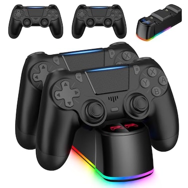 Fisherg 2 Pack Controllers with Charging Dock Station for PS4 Controller Wireless Controller Compatible with PS4ProSlim Consoles with LED Charging Dock Black