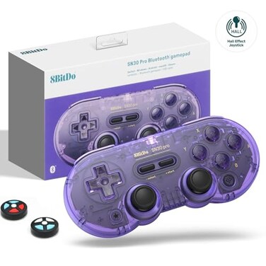 8Bitdo SN30 Pro Wireless Bluetooth Controller Hall Effect Joystick Update with Rumble Vibration USBC Cable Gamepad Compatible with SwitchSwitch 2Windows Mac OS Android Steam Crystal Purple