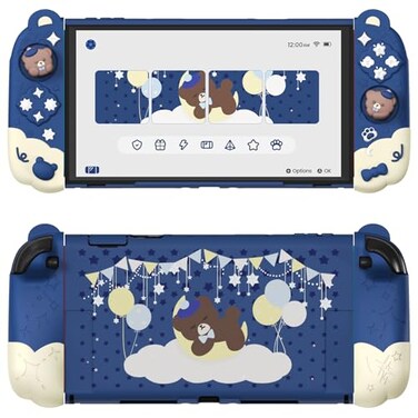 PlayVital Good Night Bear Dockable Case for Nintendo Switch 2 with Stand Split Design Silicone Joycon Grips PC Console Hard Shell 2 Joystick Caps Cute Protective Cover Bundle Midnight Blue