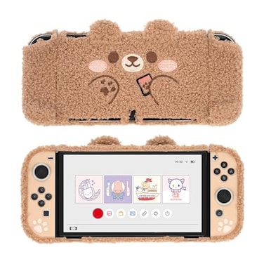 GeekShare Cute Plush Protective Case Cover Compatible with Nintendo Switch OLED Console and Joy Con ShockAbsorption and AntiScratch Skin Case for OLED Switch Plush Bear