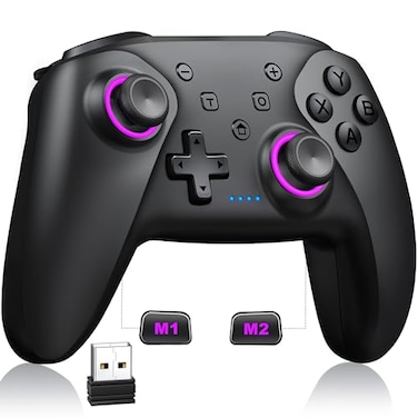 NealGamefy Switch ControllersWireless Switch Pro Controller for SwitchLiteOLEDiOSAndroidRechargeable Wired PC Gaming Controller with Cool LED Light Turbo 6Axis Gyro 4Speed Vibration