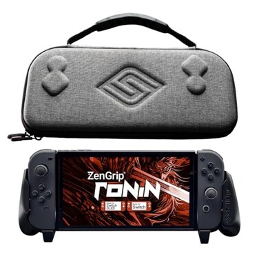 Satisfye ZenGrip Ronin Slim Bundle Accessories Compatible with Nintendo Switch OLED The Bundle includes Black Ronin ZenGrip and Grey ZenCase Slim BLACK