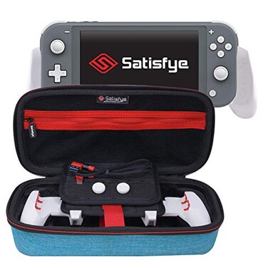 Satisfye ZenGrip Go Elite Bundle Lite Accessories Compatible with Nintendo Switch Lite Bundle includes Grip Elite Case Low Profile AC USB Cable BONUS 2 Thumbsticks Turquoise