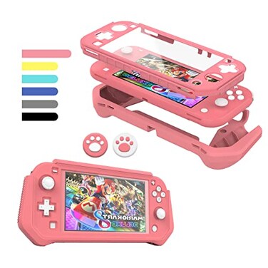 FIWWAT Switch Lite Case Protective Case for Nintendo Switch Lite Compatible Nintendo Switch Lite Screen Protector Cover Hand Grip with Detachable TPUBuiltin PC Screen Pink
