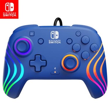 PDP Afterglow Wave Wired RGB Gaming Controller Officially Licensed for Nintendo Switch Switch Lite Switch OLED Model Nintendo Switch 2 Customizable Lighting RBG Blue