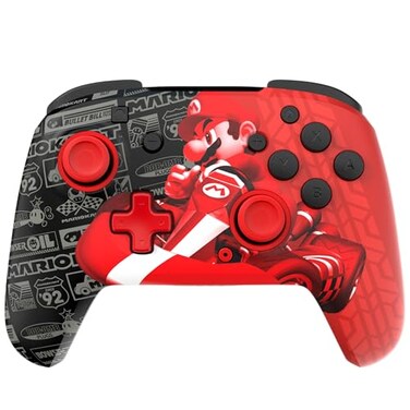 PDP Gaming REMATCH GLOW Wireless Nintendo Switch Pro Controller Licensed Nintendo Switch 2LiteOLED Motion Controls Rechargeable Battery Power Glow in the Dark Grand Prix Mario Red and Black